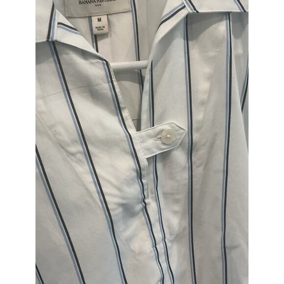 Banana Republic Women Striped Poplin Mini Dress Size M White Blue Preppy Classic - Picture 8 of 13